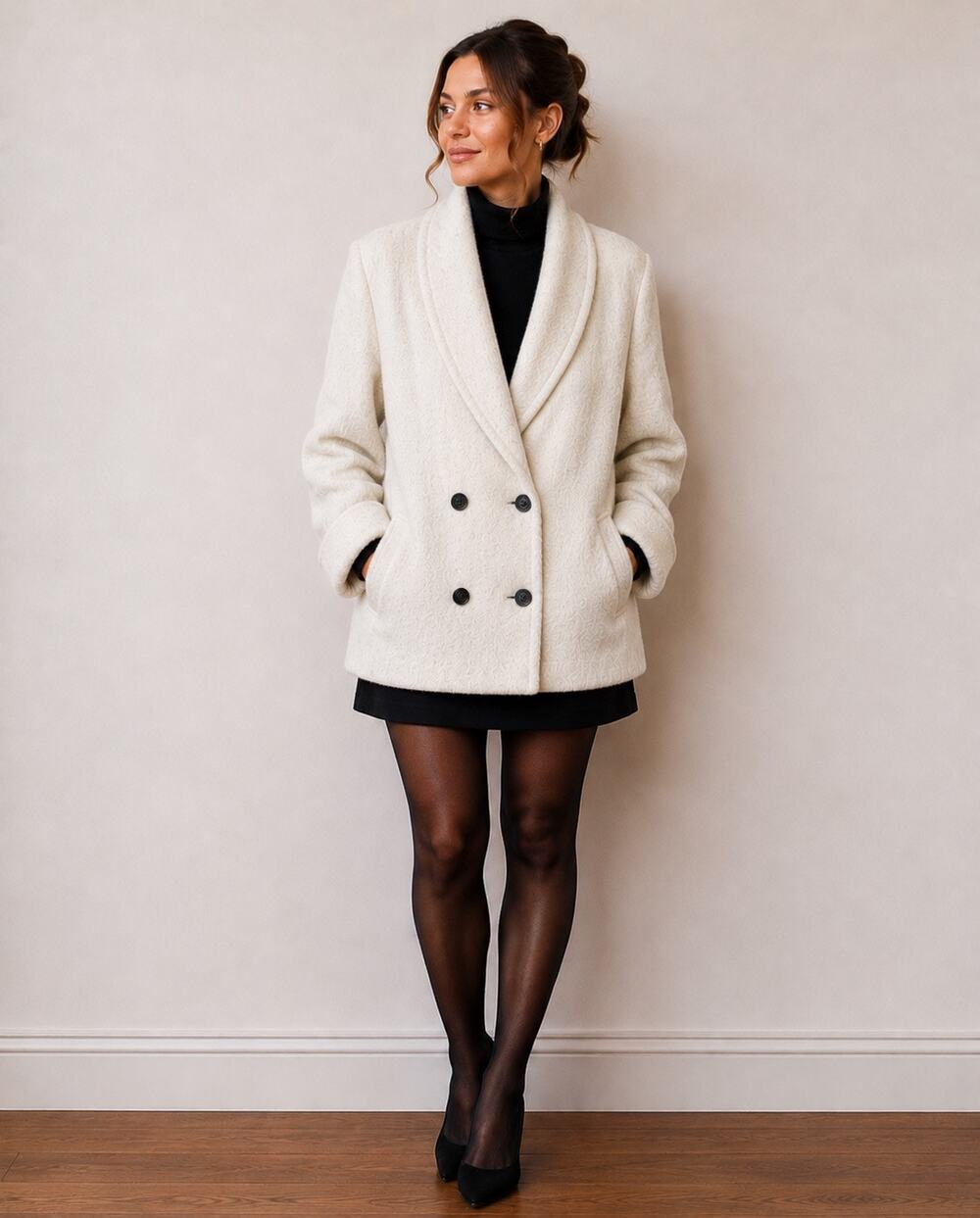 Elegant Fashions VTG 80s Coat Wool Fuzzy Cream Old Money Quiet Luxury 16